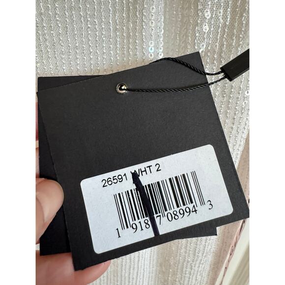 NWT IEENA FOR MAC DUGGAL WHITE SEQUINED ONE SHOULDER TRUMPET GOWN 2 - Picture 7 of 10